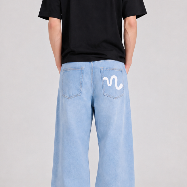 Classic Light Wash Baggy Denim Jeans