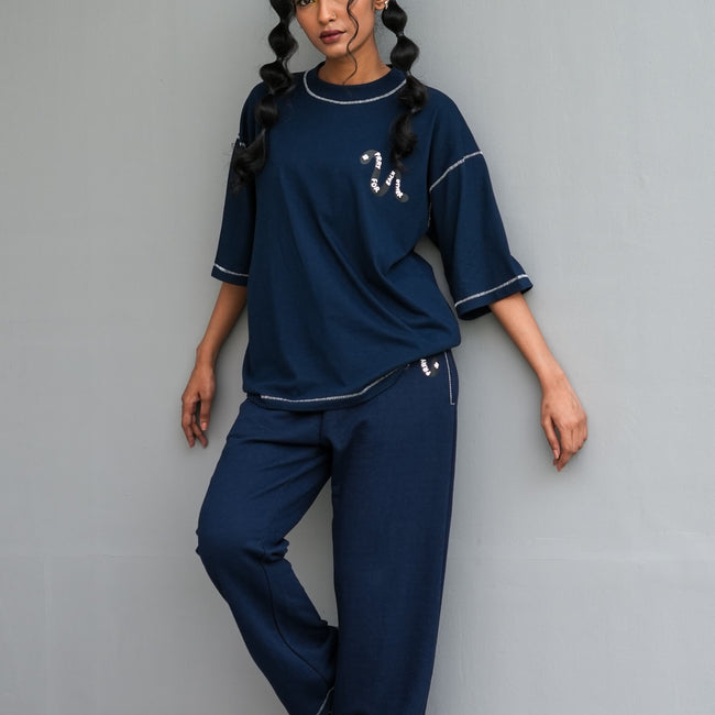 Chain Stitch Cord Set – Navy Blue
