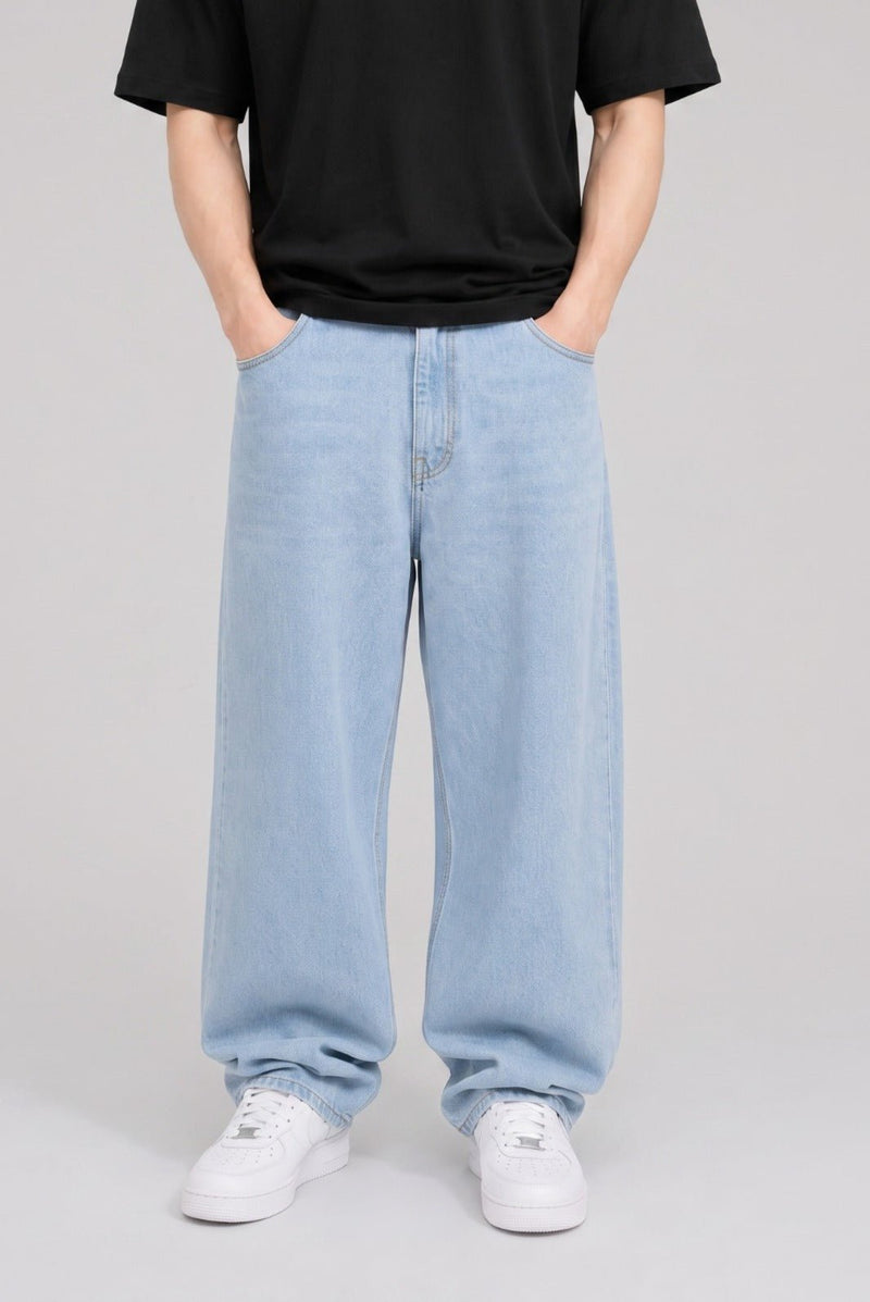 Classic Light Wash Baggy Denim Jeans
