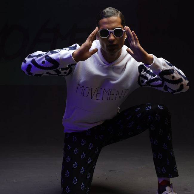 H-01: Denim Sleeves Appliqe Hoodie - Movement Store