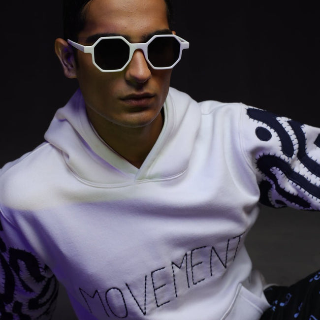 H-01: Denim Sleeves Appliqe Hoodie - Movement Store