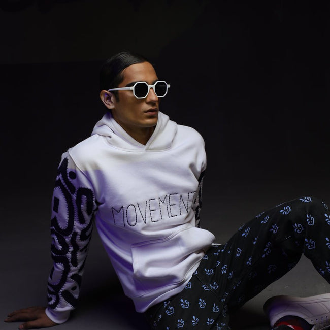 H-01: Denim Sleeves Appliqe Hoodie - Movement Store