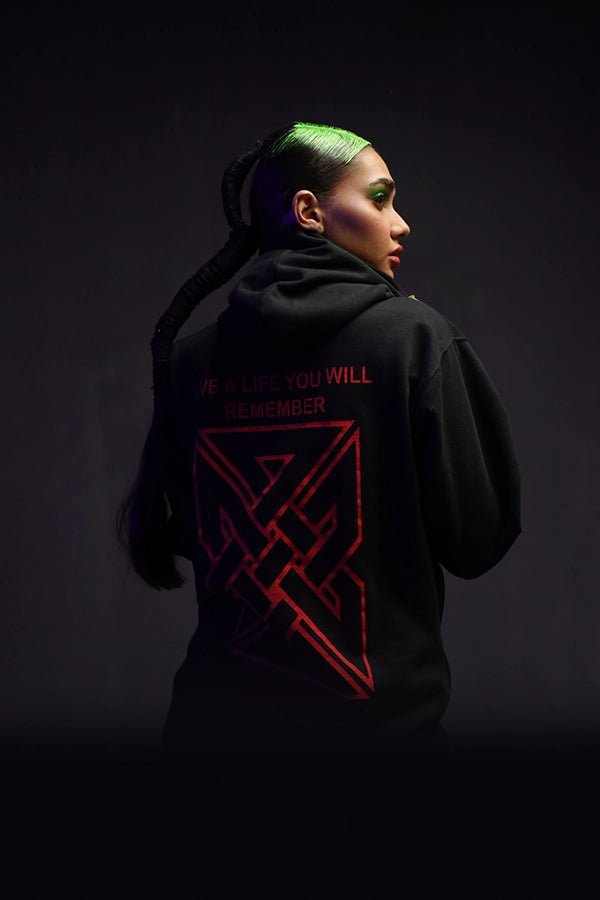 H-02: Ribbed Red Patch Hoodie
