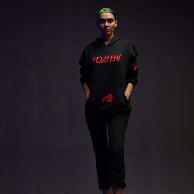 H-02: Ribbed Red Patch Hoodie - Movement Store