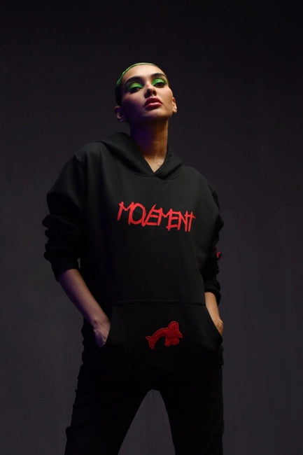 H-02: Ribbed Red Patch Hoodie - Movement Store