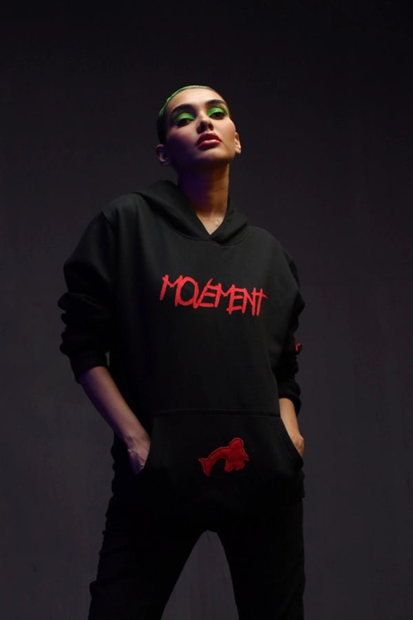 H-02: Ribbed Red Patch Hoodie
