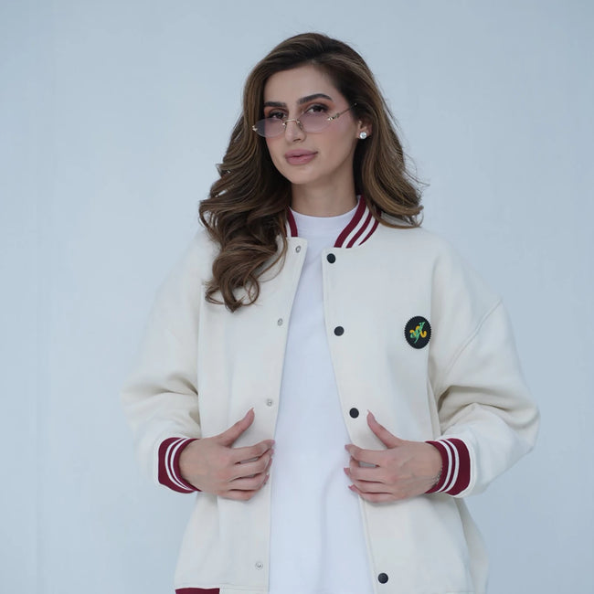 Tehreek Varsity Jacket (Off- White) - Movement Store