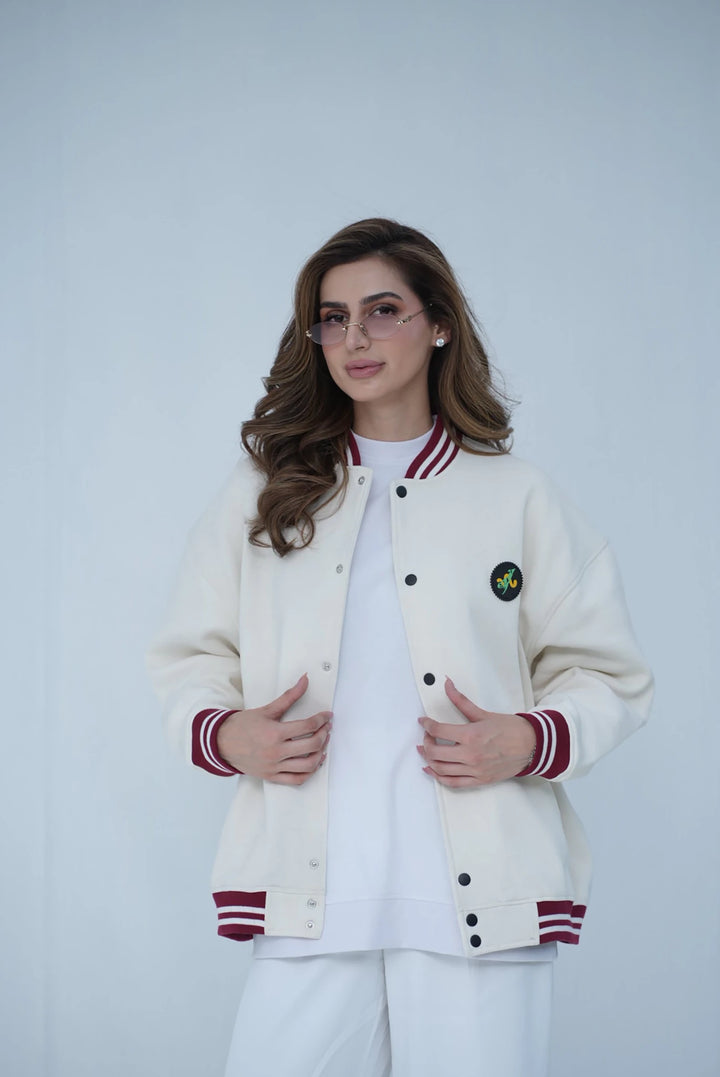 Tehreek Varsity Jacket (Off- White) - Movement Store
