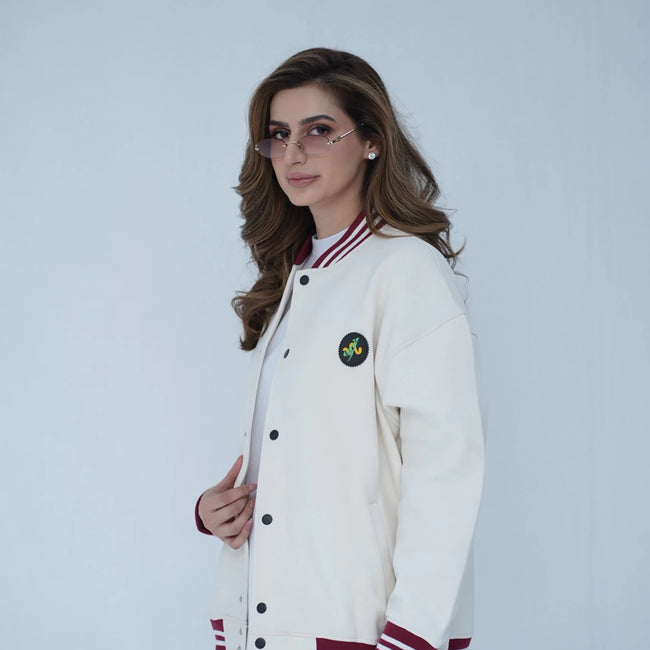 Tehreek Varsity Jacket (Off- White) - Movement Store