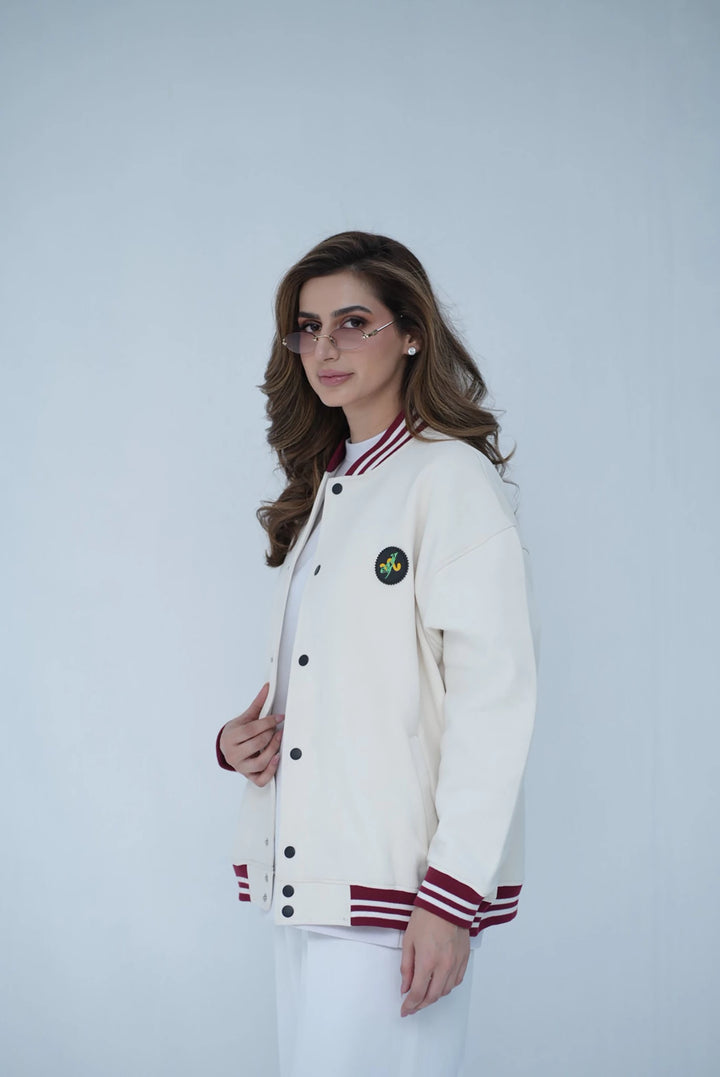 Tehreek Varsity Jacket (Off- White) - Movement Store